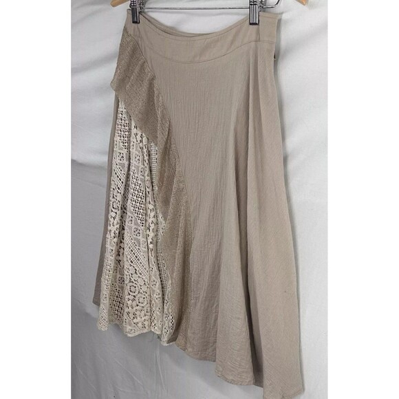 Oddy 100% Cotton‎ Skirt Beige Lace Accent Womens Medium Boutique Boho Tea Length - Picture 9 of 12